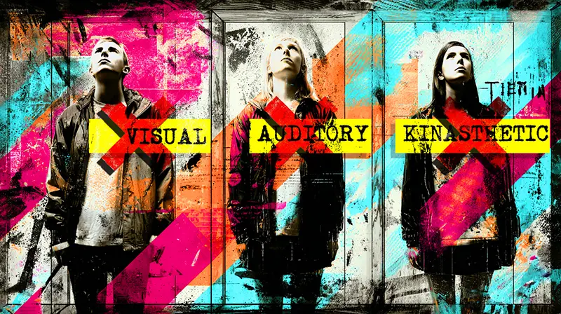 Illustration showing Visual, Auditory and Kinaesthetic learning styles crossed out, representing the myth of learning styles in education